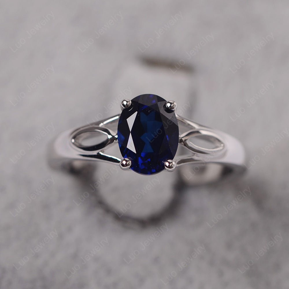 Lab Sapphire Solitaire Ring Oval Cut Sterling Silver - LUO Jewelry