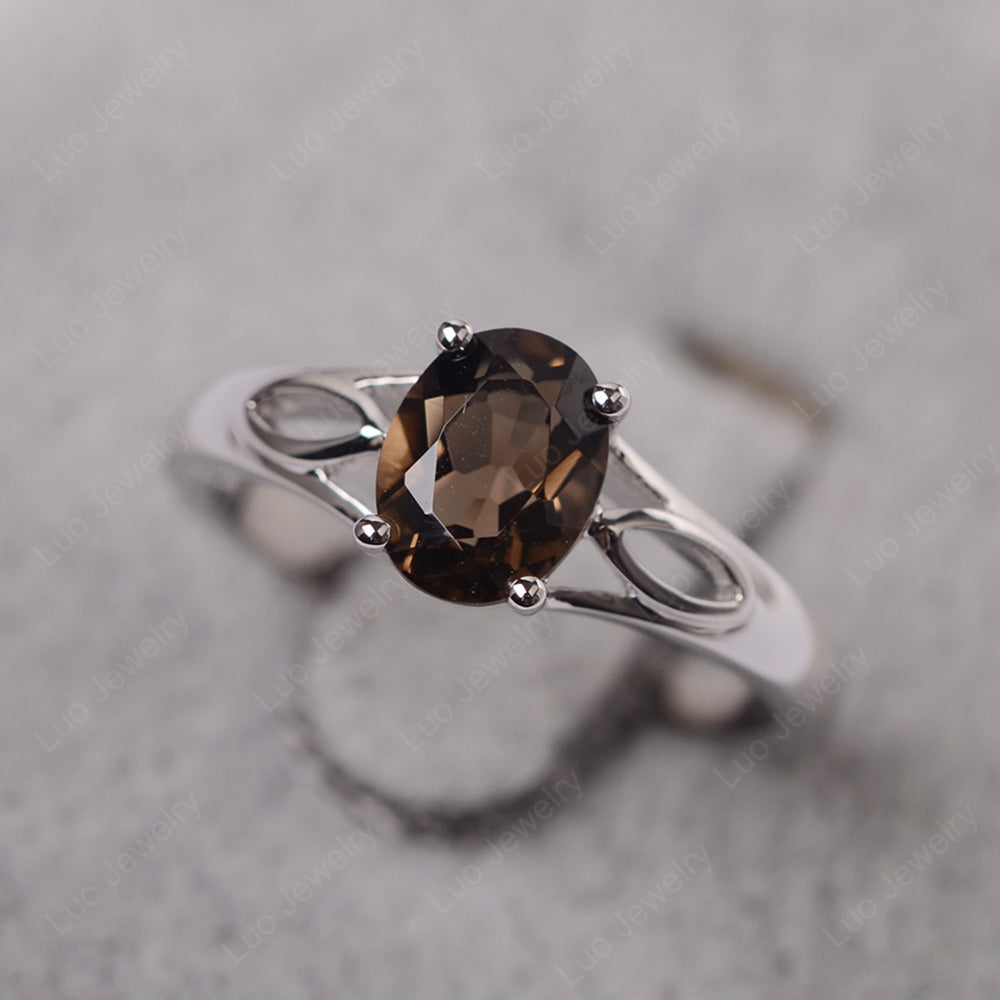 Smoky Quartz  Solitaire Ring Oval Cut Sterling Silver - LUO Jewelry