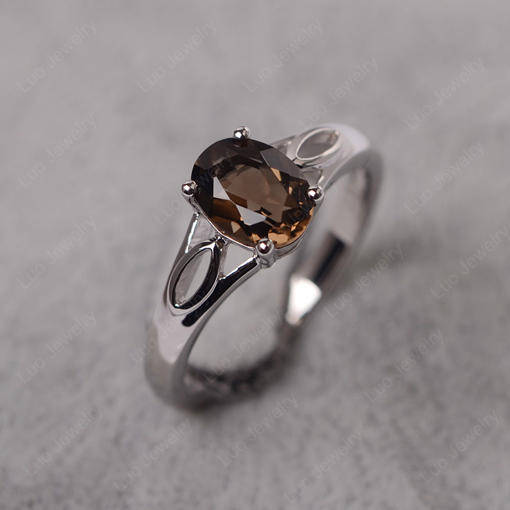 Smoky Quartz  Solitaire Ring Oval Cut Sterling Silver - LUO Jewelry