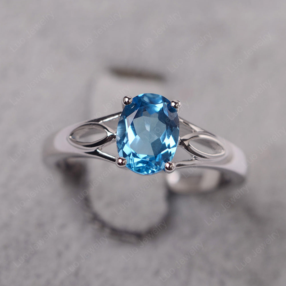 Swiss Blue Topaz Solitaire Ring Oval Cut Sterling Silver - LUO Jewelry