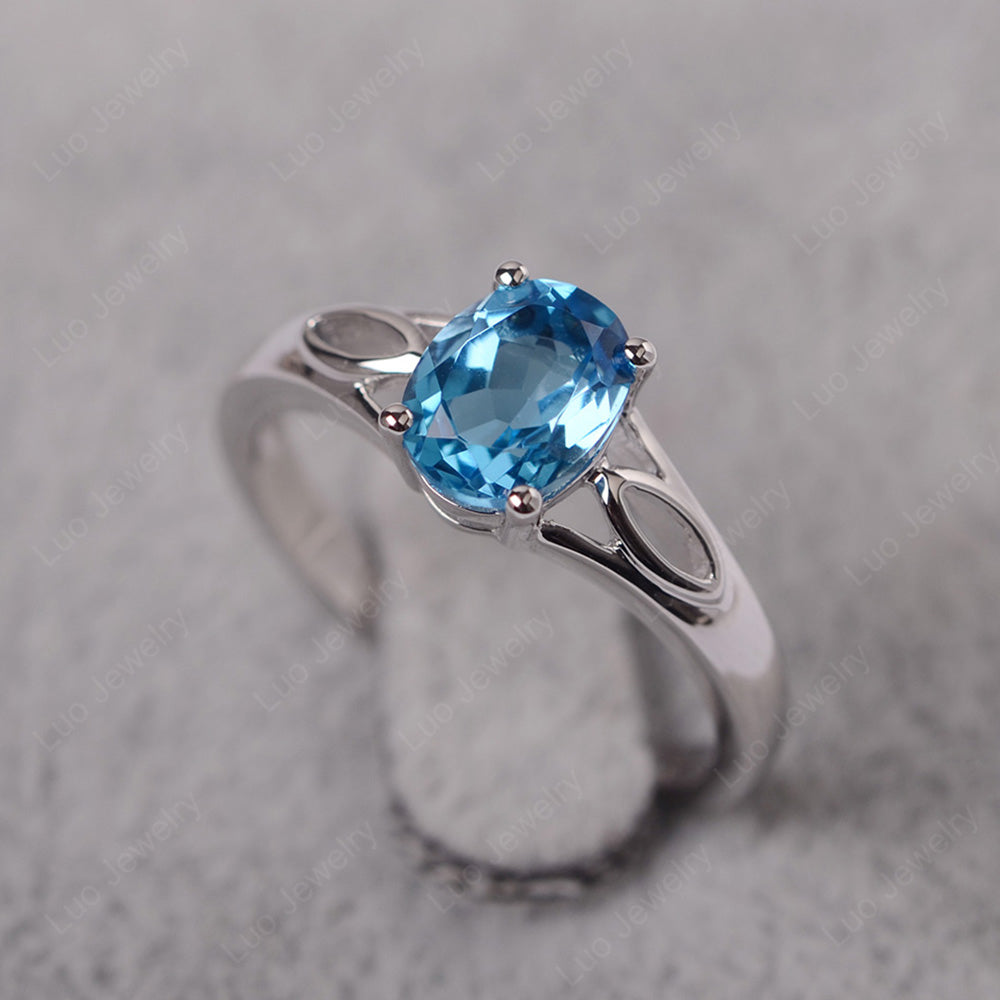 Swiss Blue Topaz Solitaire Ring Oval Cut Sterling Silver - LUO Jewelry