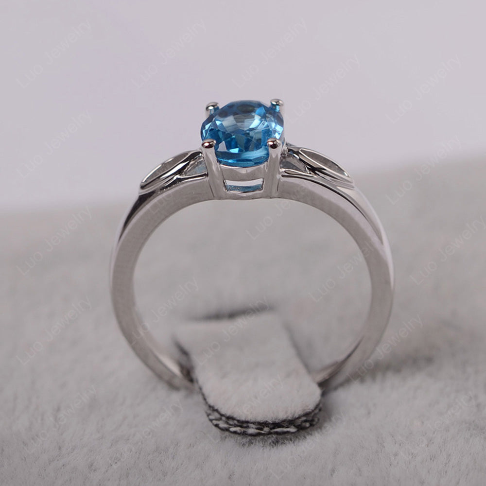 Swiss Blue Topaz Solitaire Ring Oval Cut Sterling Silver - LUO Jewelry