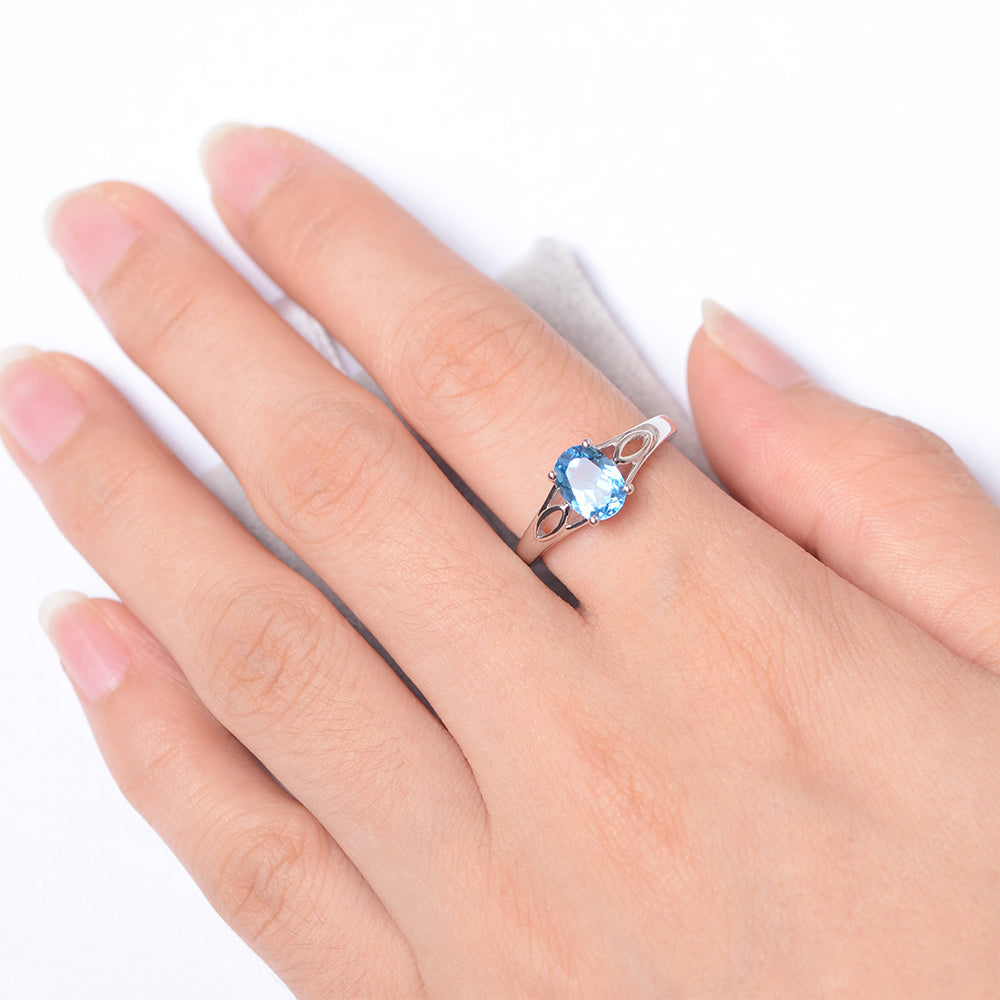 Swiss Blue Topaz Solitaire Ring Oval Cut Sterling Silver - LUO Jewelry