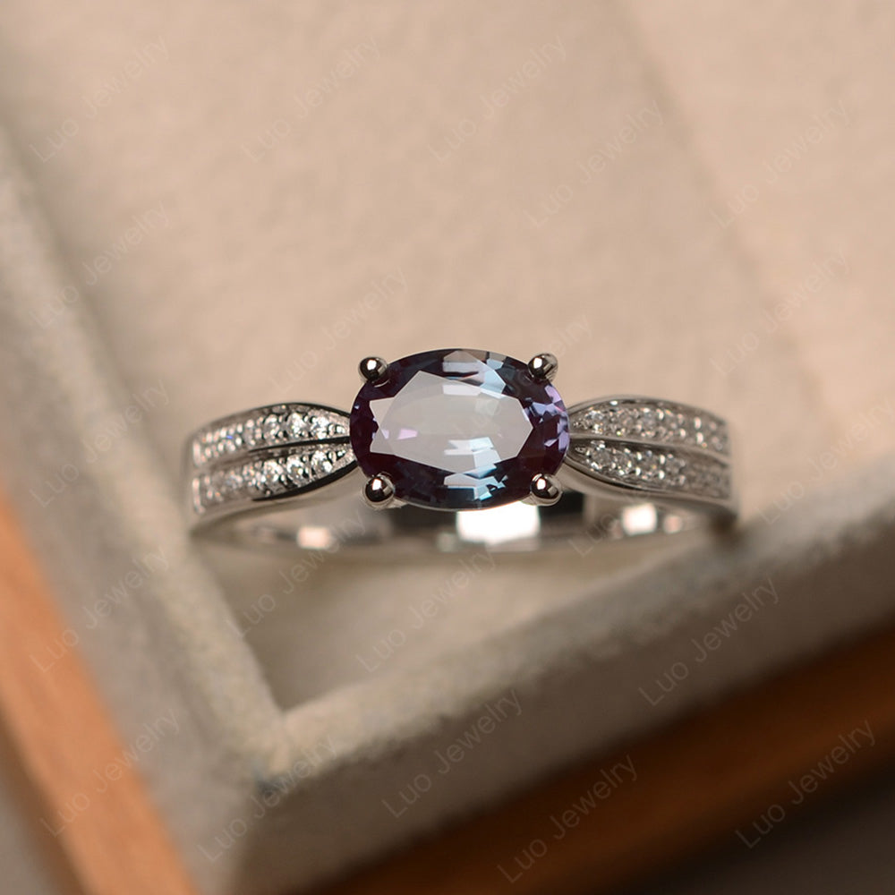 Oval Alexandrite Wedding East West Ring - LUO Jewelry