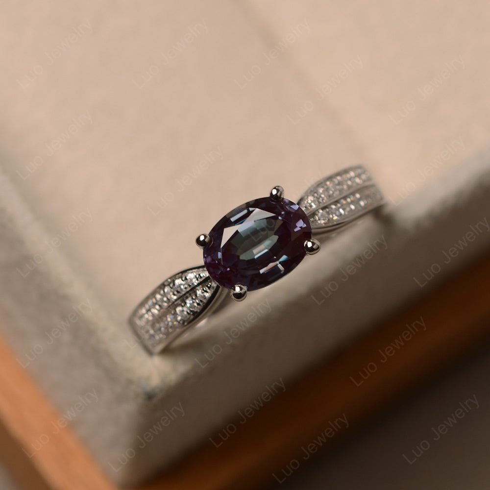 Oval Alexandrite Wedding East West Ring - LUO Jewelry