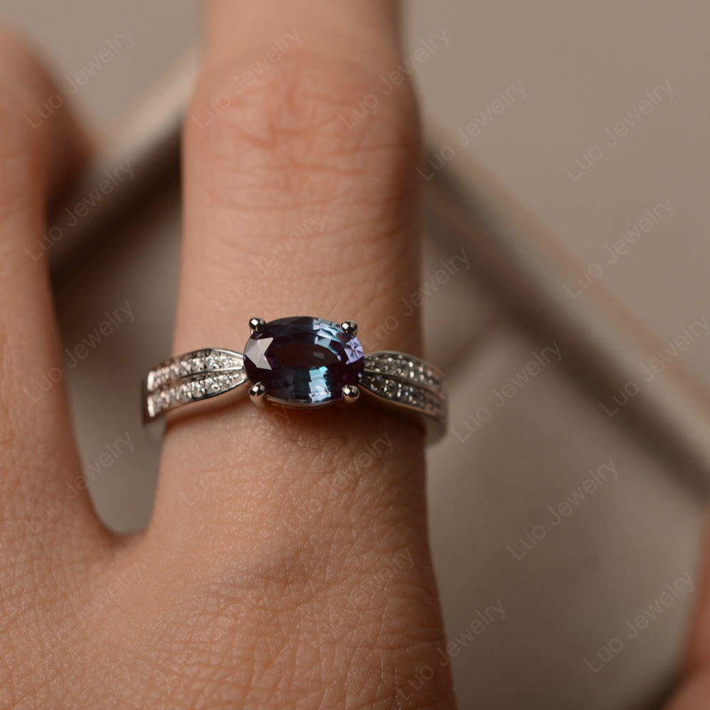 Oval Alexandrite Wedding East West Ring - LUO Jewelry