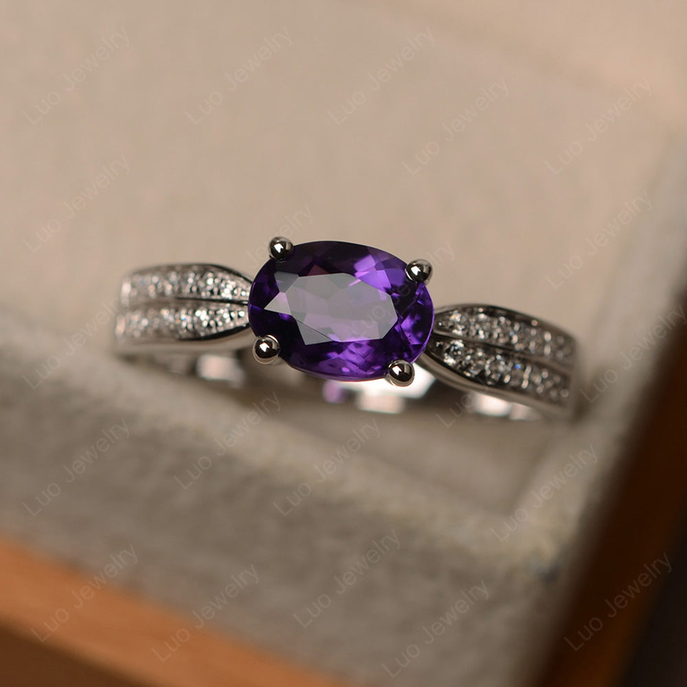 Oval Amethyst Wedding East West Ring - LUO Jewelry