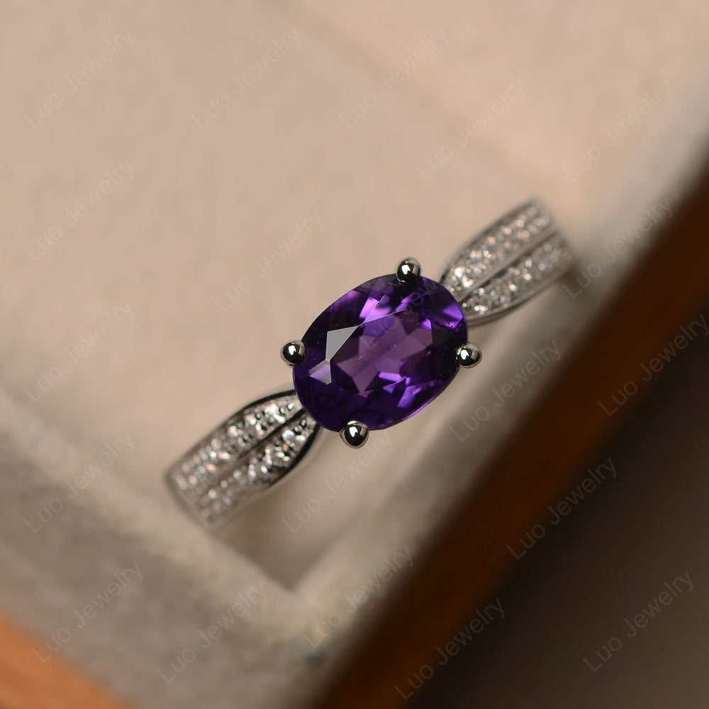 Oval Amethyst Wedding East West Ring - LUO Jewelry