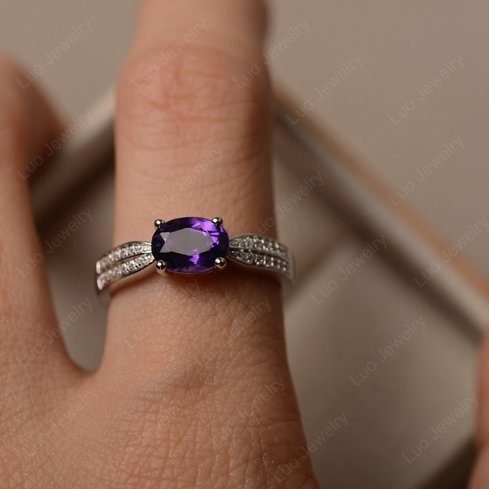 Oval Amethyst Wedding East West Ring - LUO Jewelry