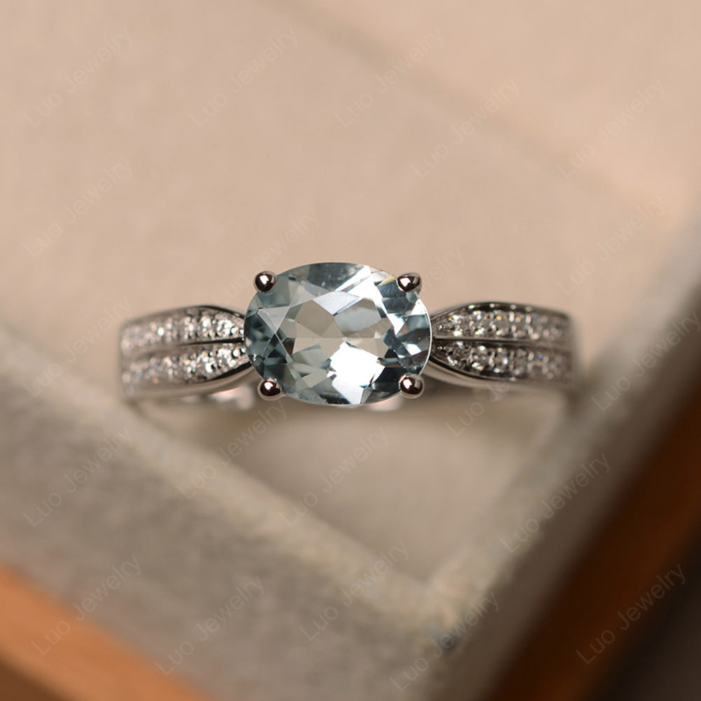 Oval Aquamarine Wedding East West Ring - LUO Jewelry