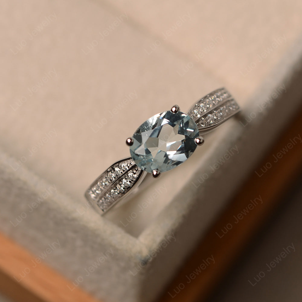 Oval Aquamarine Wedding East West Ring - LUO Jewelry