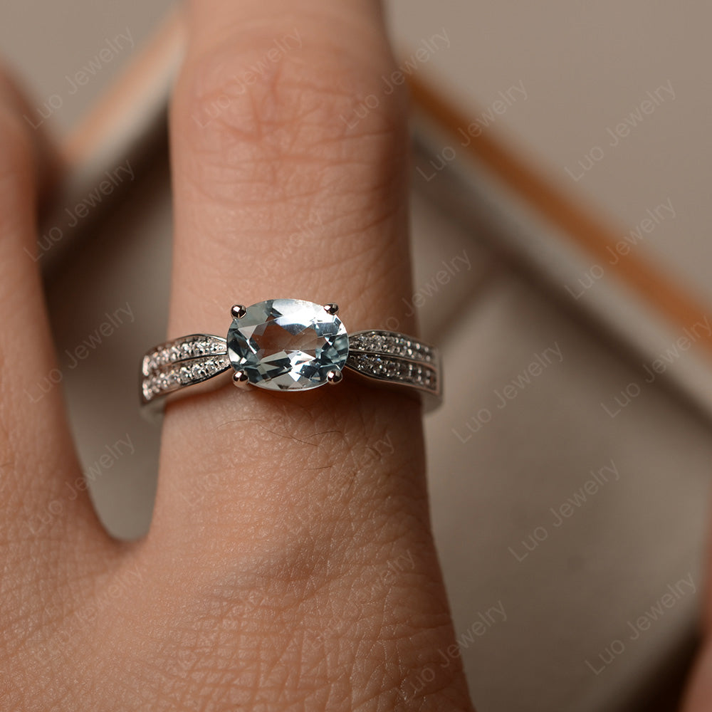 Oval Aquamarine Wedding East West Ring - LUO Jewelry