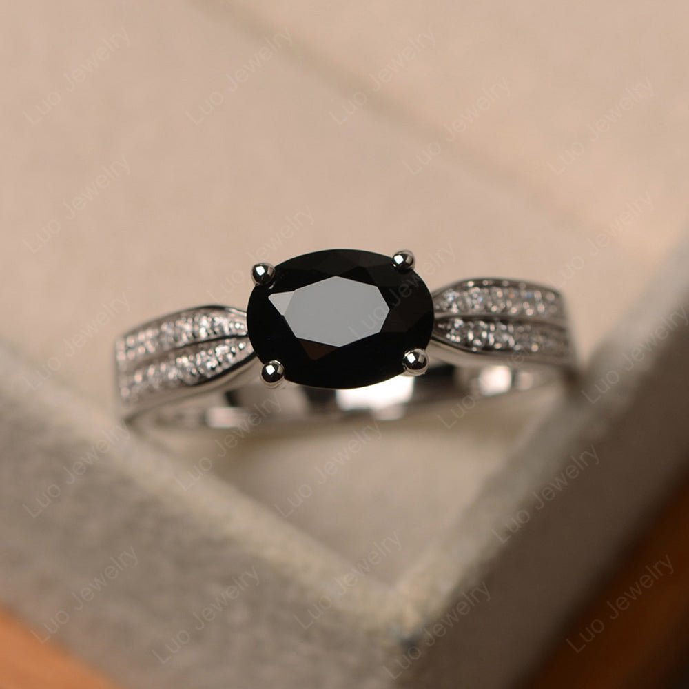 Oval Black Spinel Wedding East West Ring - LUO Jewelry