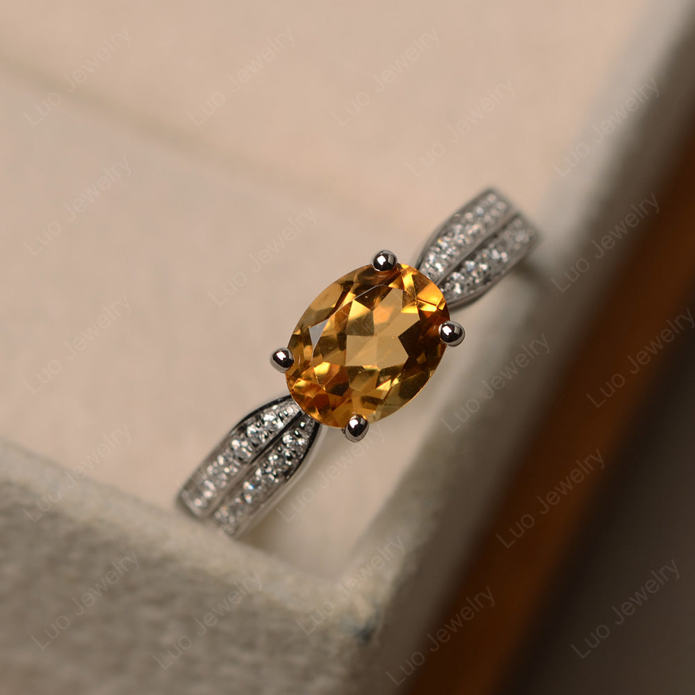 Oval Citrine Wedding East West Ring - LUO Jewelry