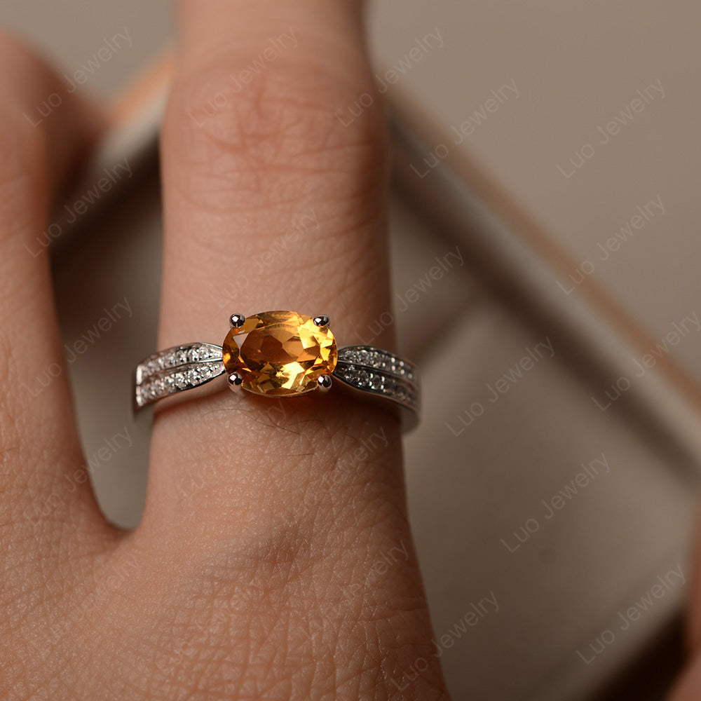 Oval Citrine Wedding East West Ring - LUO Jewelry