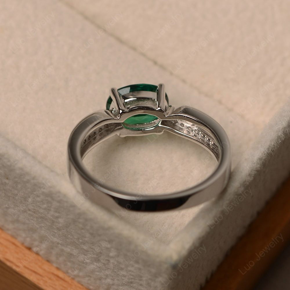 Oval Lab Emerald Wedding East West Ring - LUO Jewelry