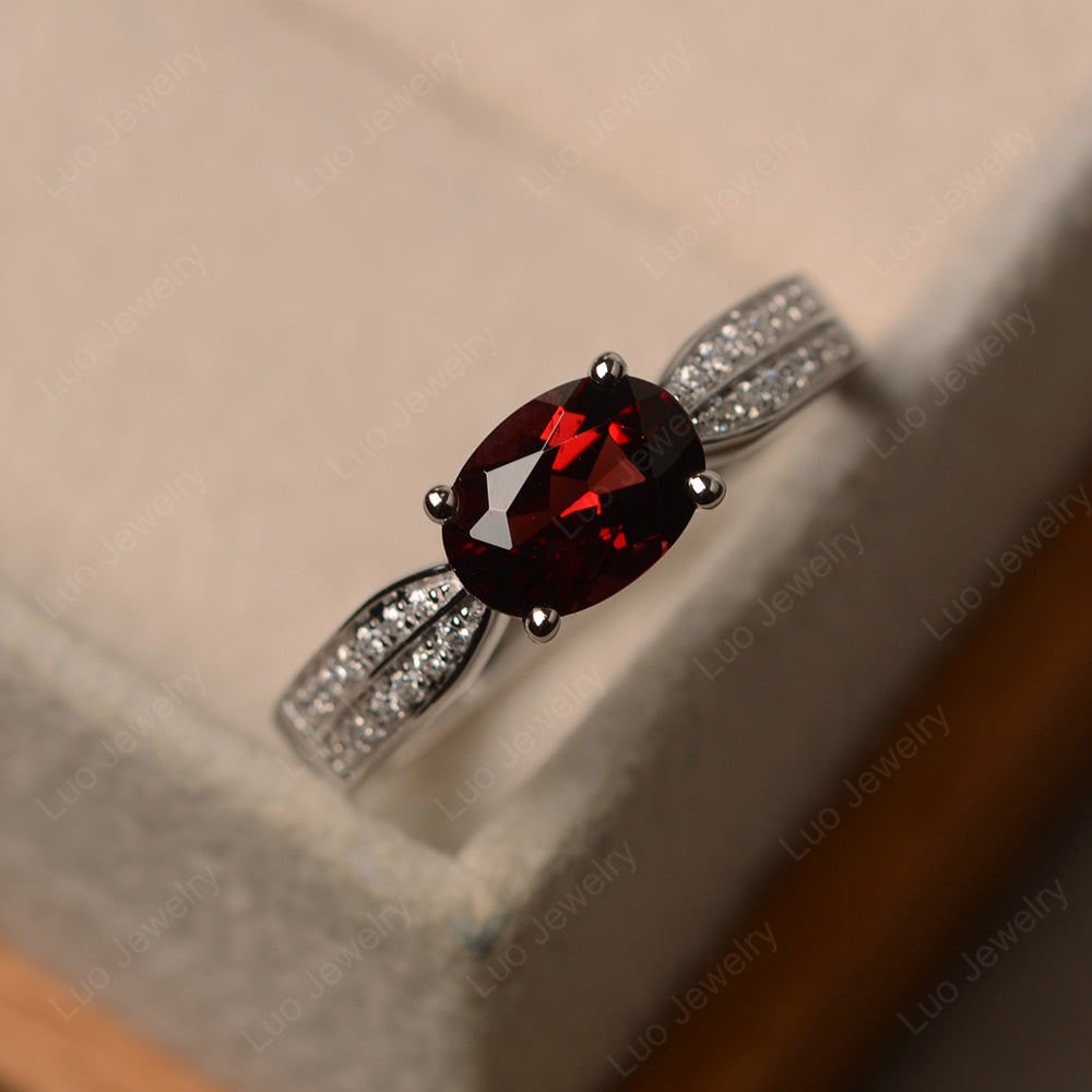 Oval Garnet Wedding East West Ring - LUO Jewelry