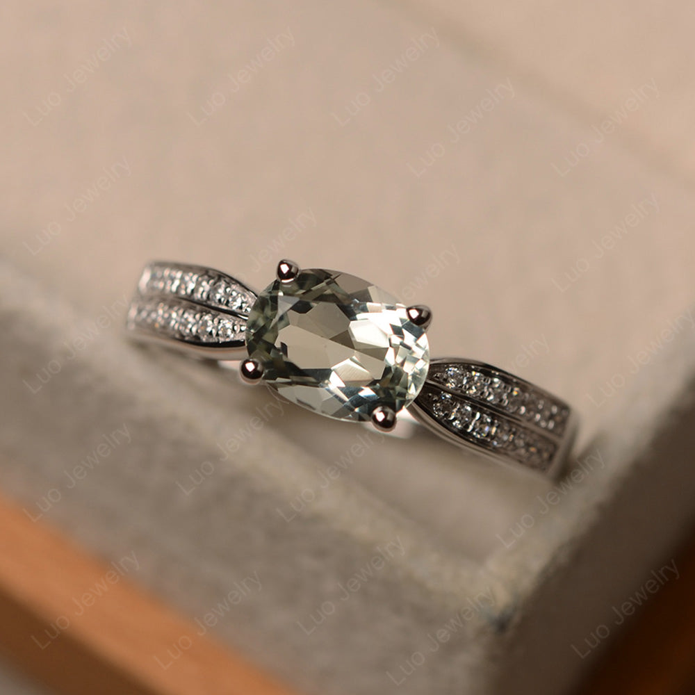 Oval Green Amethyst Wedding East West Ring - LUO Jewelry