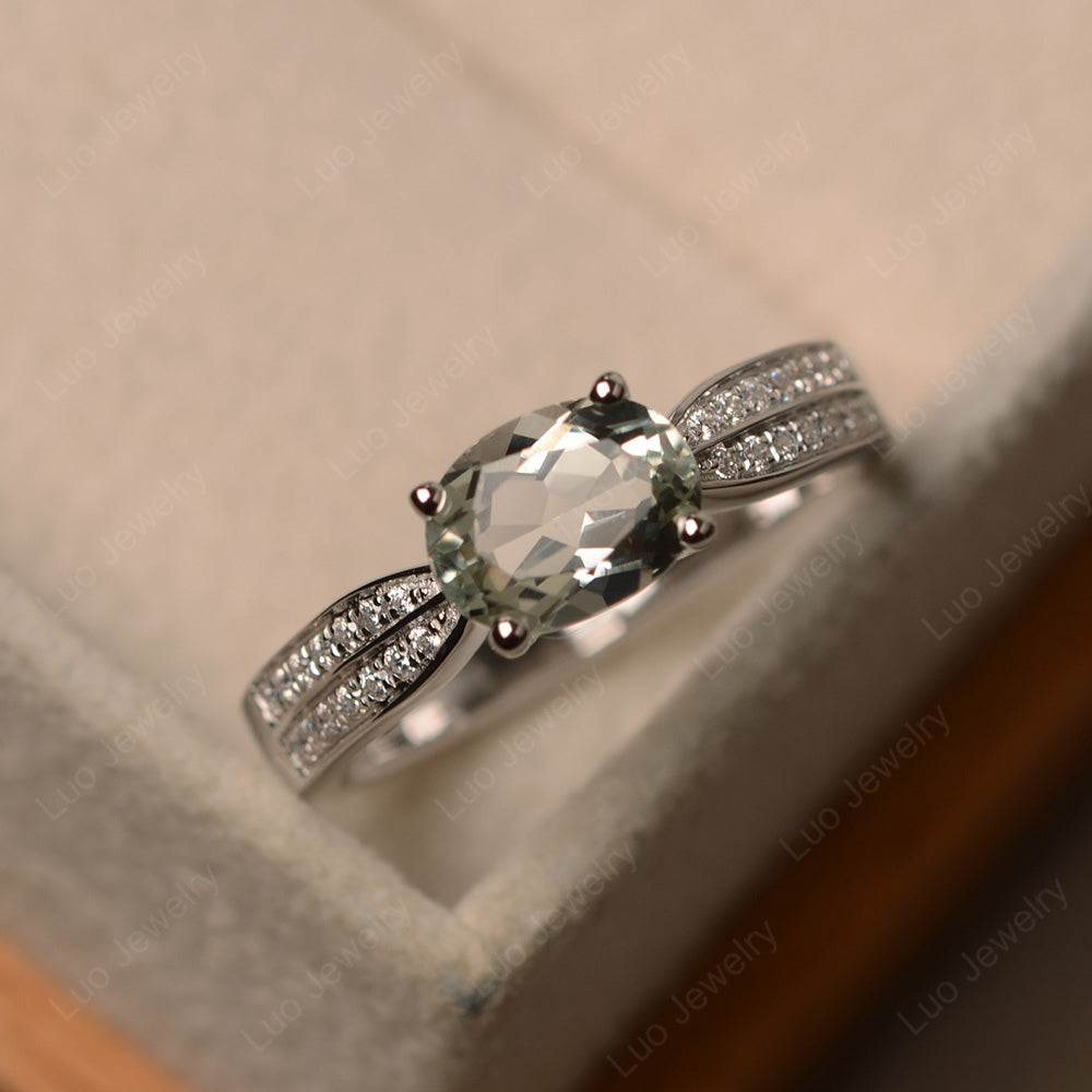 Oval Green Amethyst Wedding East West Ring - LUO Jewelry