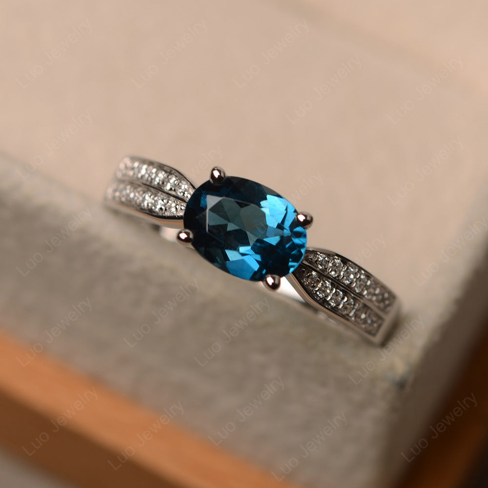 Oval London Blue Topaz Wedding East West Ring - LUO Jewelry