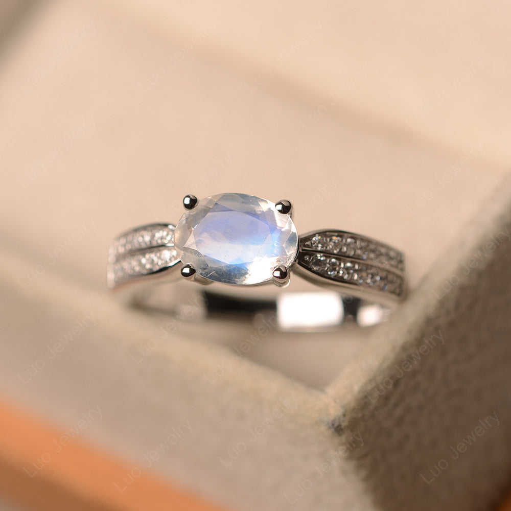 Oval Moonstone Wedding East West Ring - LUO Jewelry