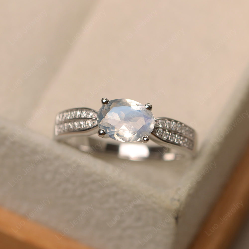 Oval Moonstone Wedding East West Ring - LUO Jewelry