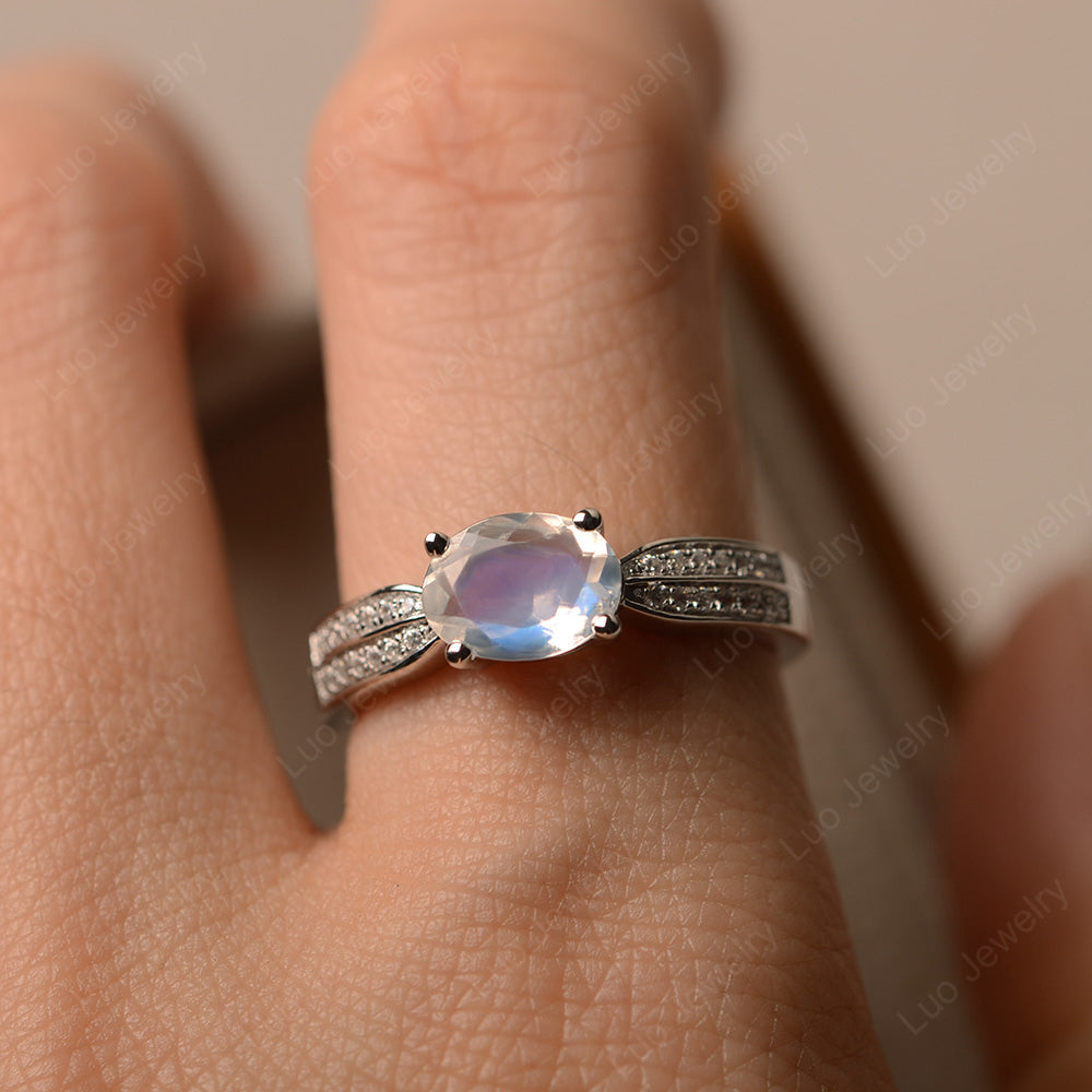 Oval Moonstone Wedding East West Ring - LUO Jewelry