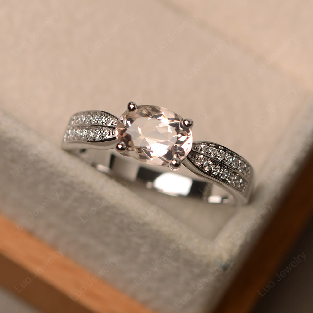 Oval Morganite Horizontal Two Rows Pave Ring | LUO
