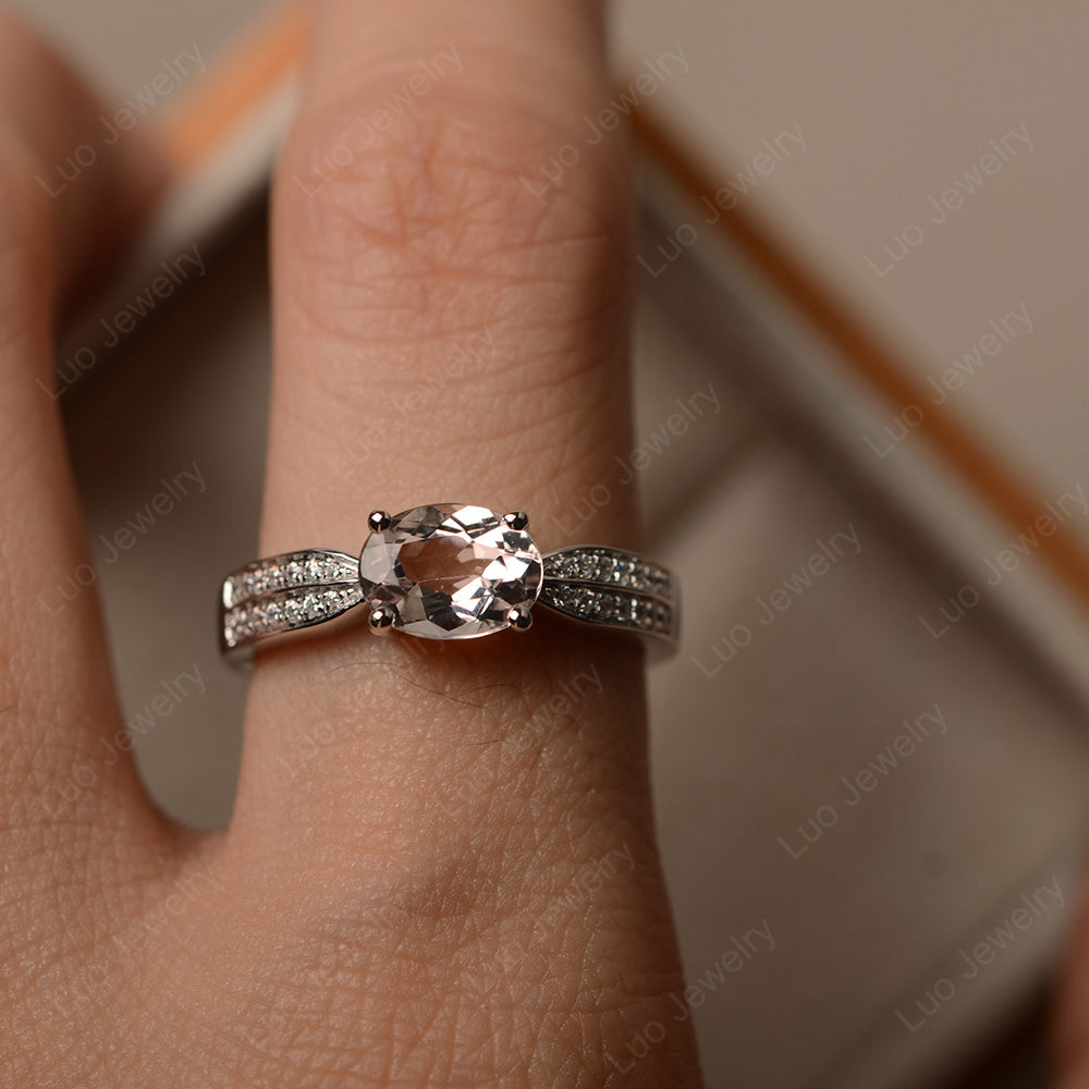 Oval Morganite Wedding East West Ring - LUO Jewelry
