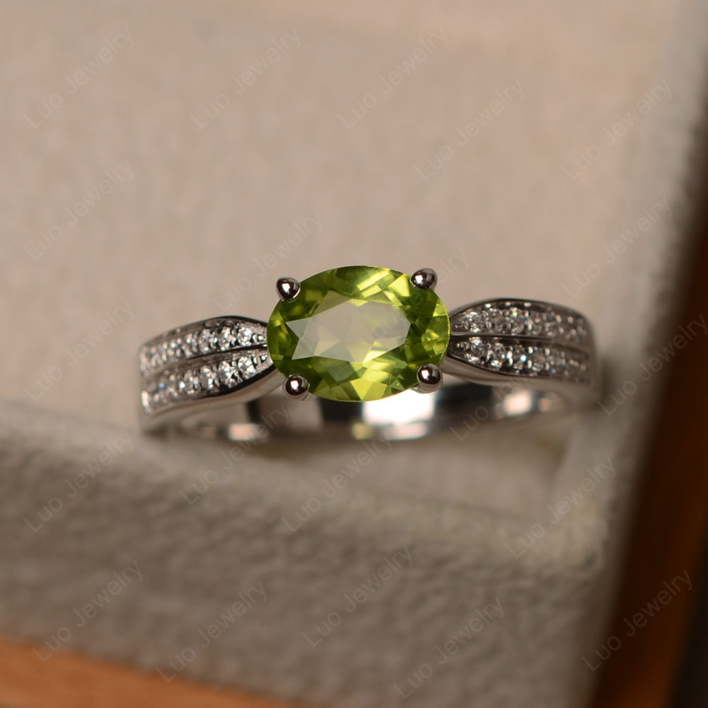 Oval Peridot Wedding East West Ring - LUO Jewelry