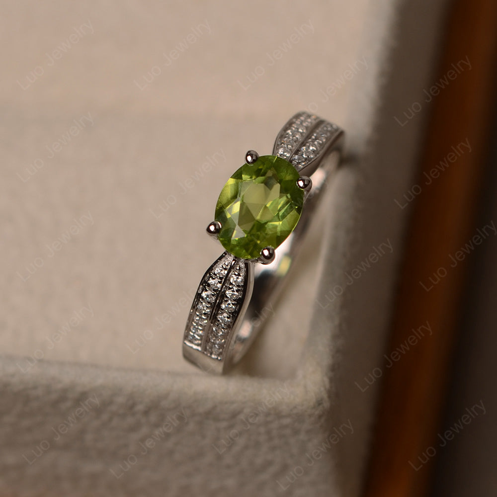 Oval Peridot Wedding East West Ring - LUO Jewelry