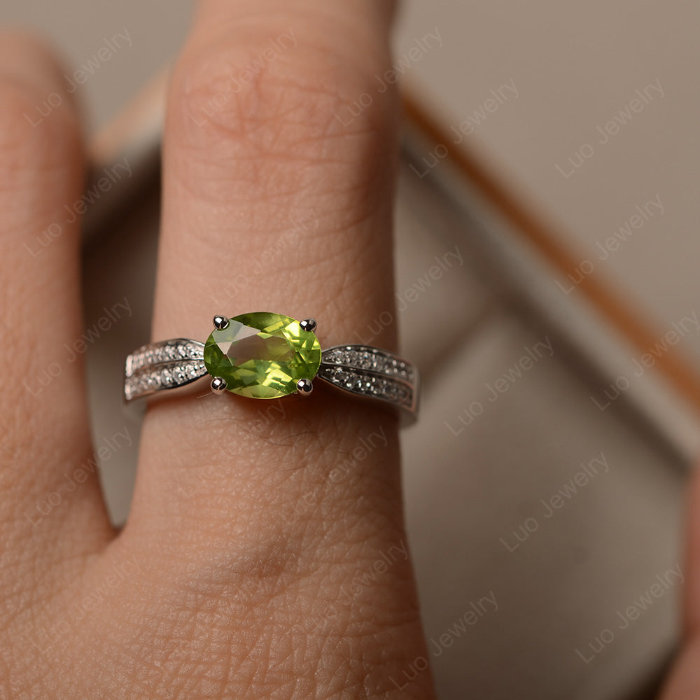 Oval Peridot Wedding East West Ring - LUO Jewelry