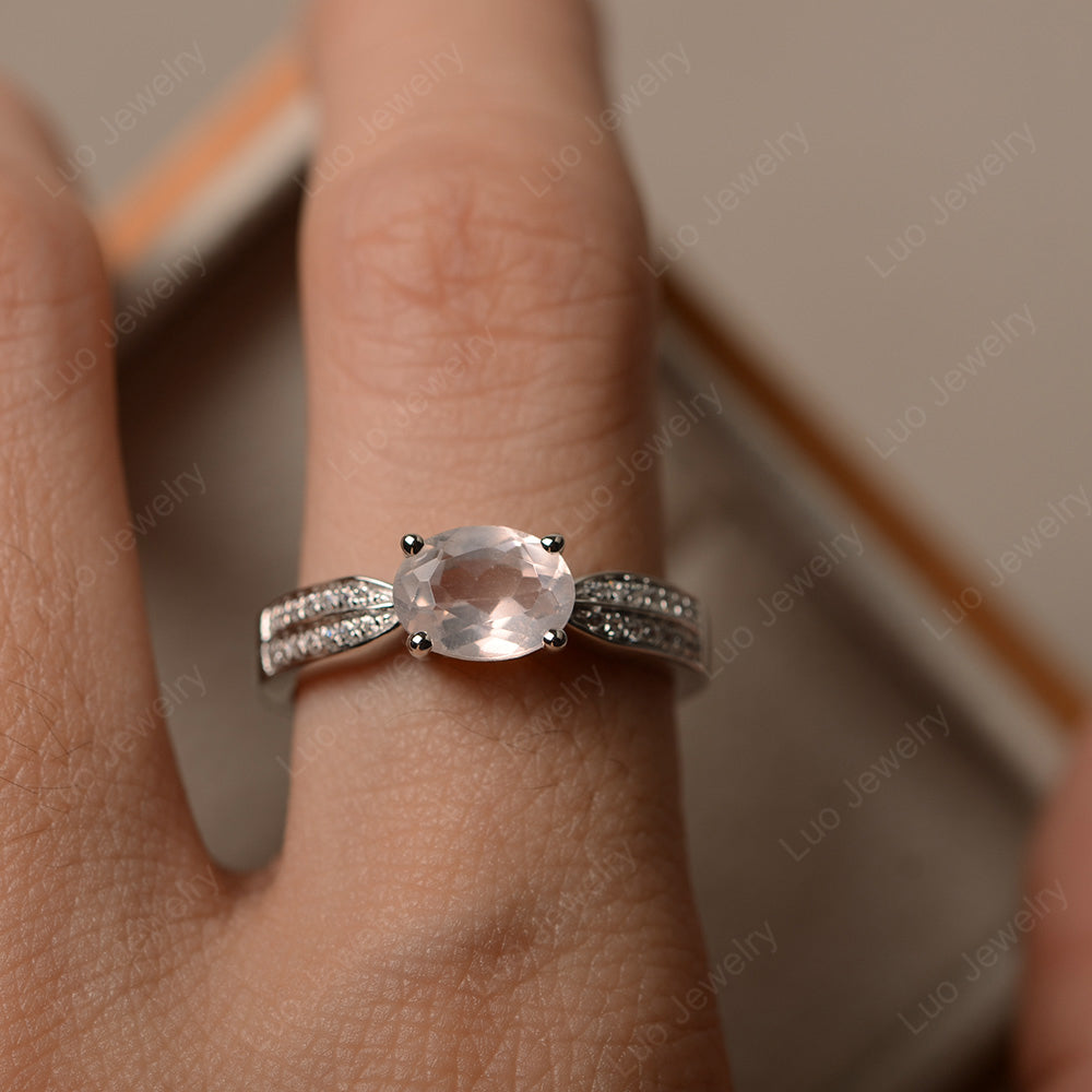 Oval Rose Quartz Wedding East West Ring - LUO Jewelry