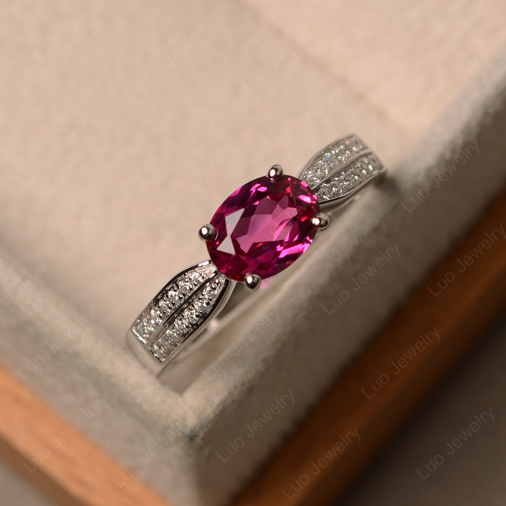 Oval Ruby Wedding East West Ring - LUO Jewelry