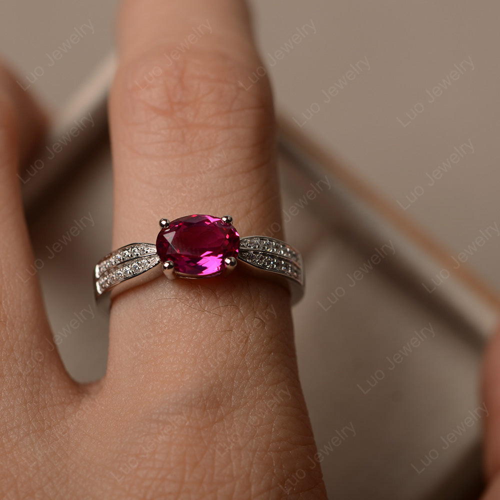 Oval Ruby Wedding East West Ring - LUO Jewelry