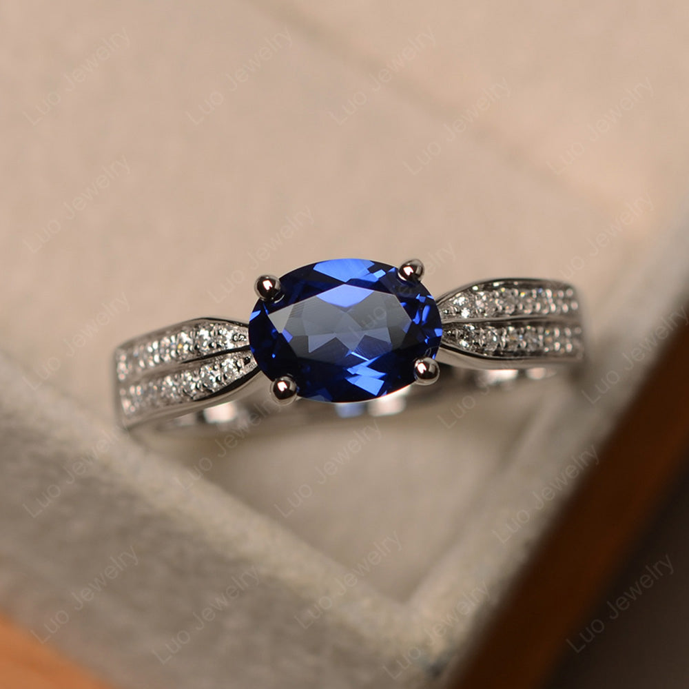 Oval Lab Sapphire Wedding East West Ring - LUO Jewelry