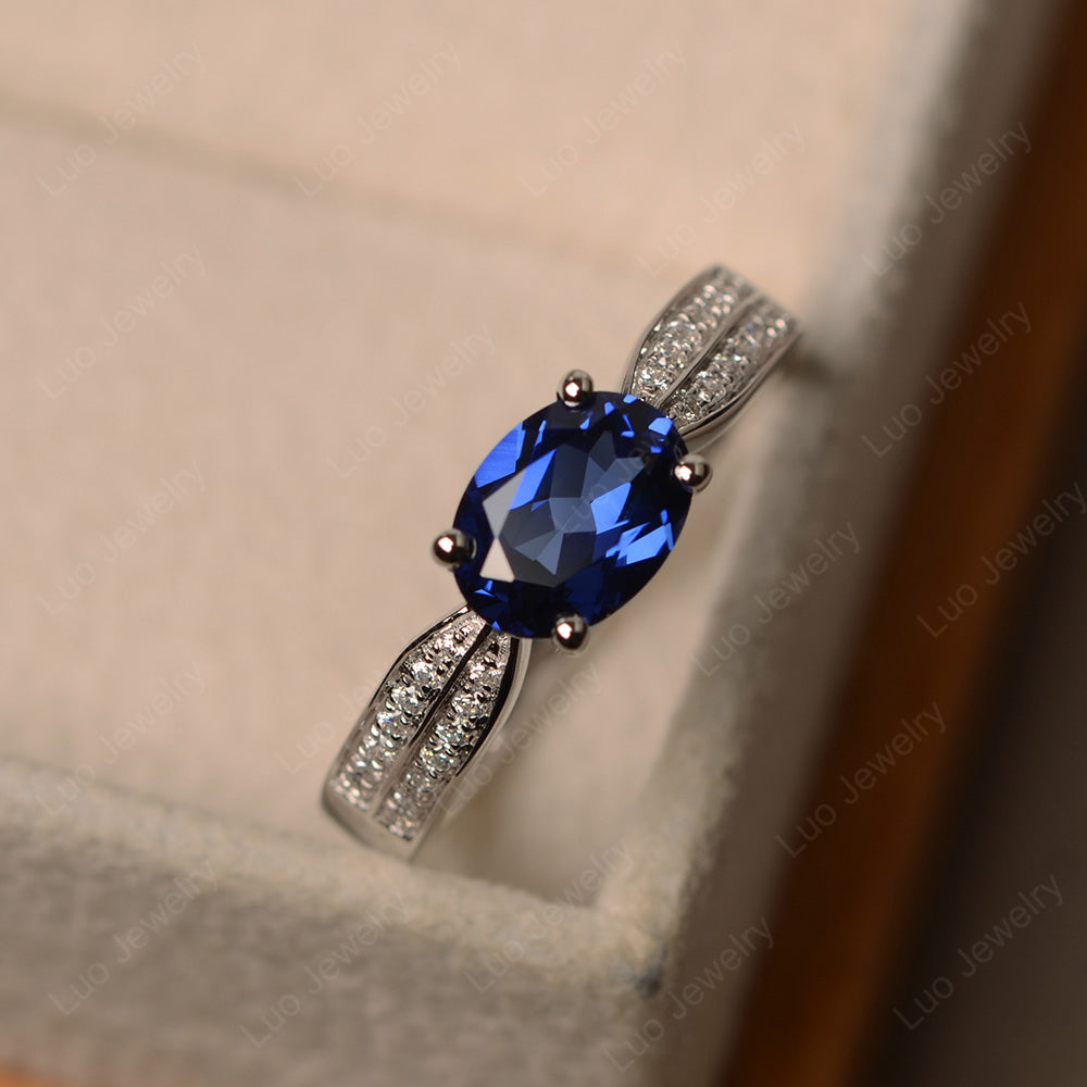 Oval Lab Sapphire Wedding East West Ring - LUO Jewelry