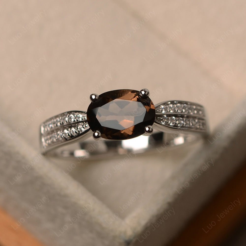 Oval Smoky Quartz  Wedding East West Ring - LUO Jewelry