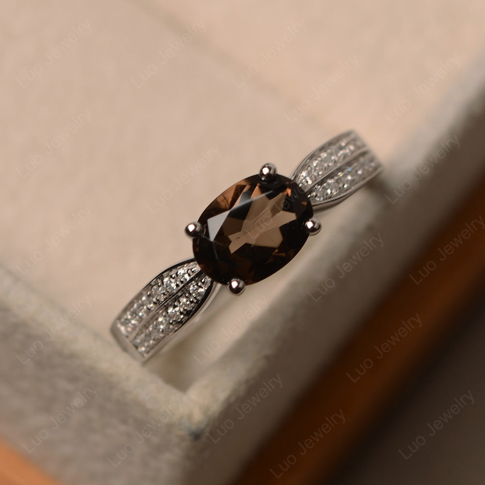 Oval Smoky Quartz  Wedding East West Ring - LUO Jewelry