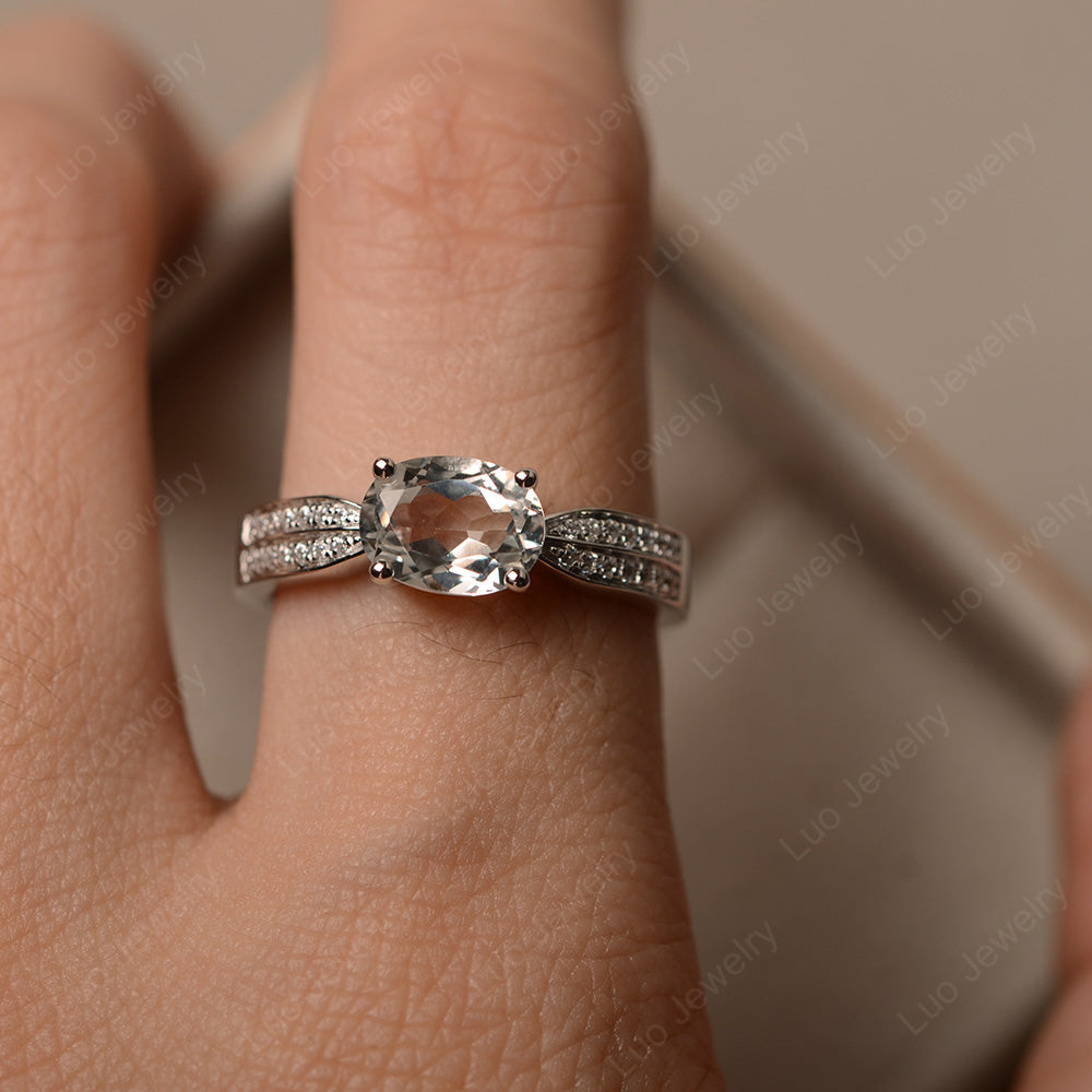 Oval White Topaz Wedding East West Ring - LUO Jewelry