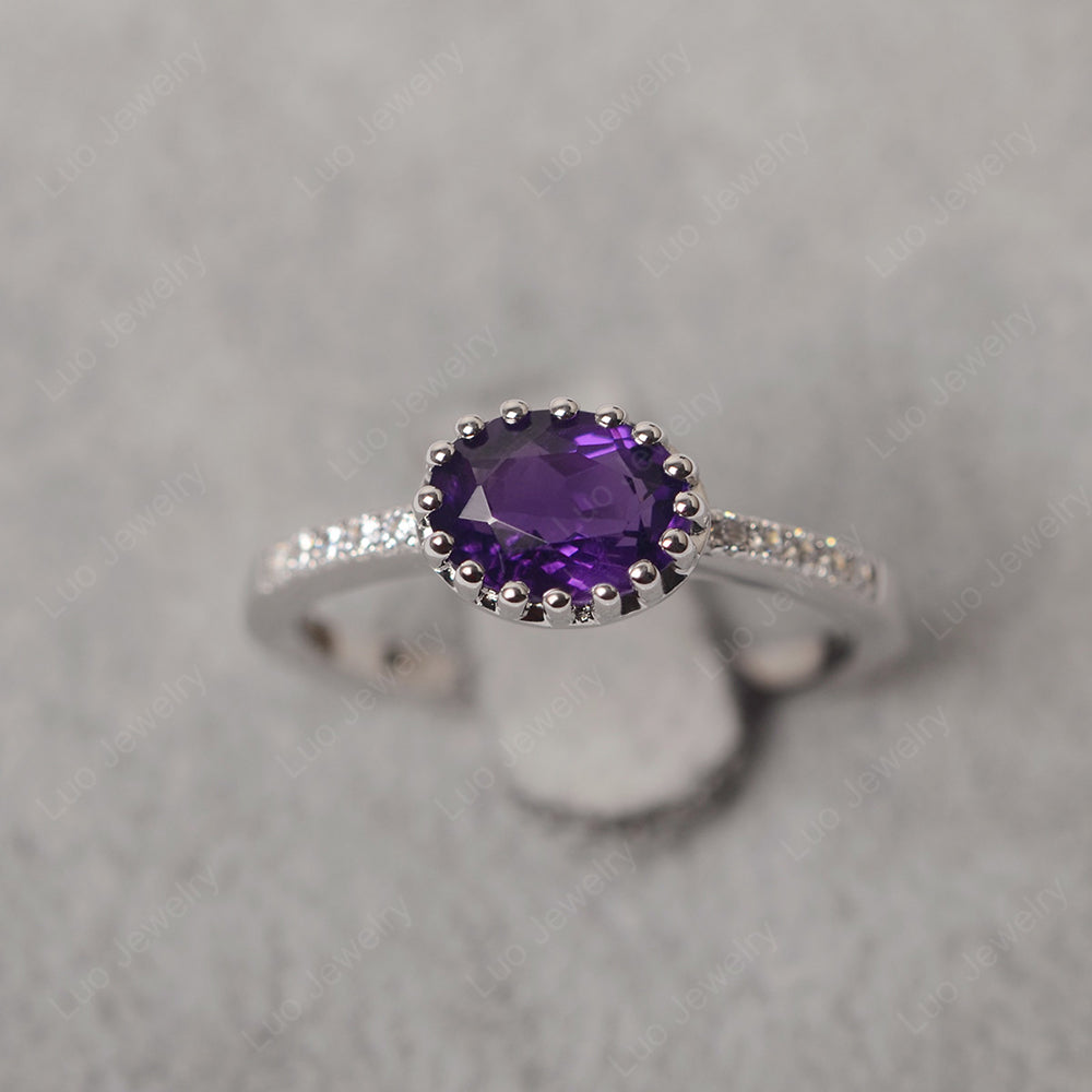 Multi Prong Oval Cut Amethyst Ring Rose Gold - LUO Jewelry