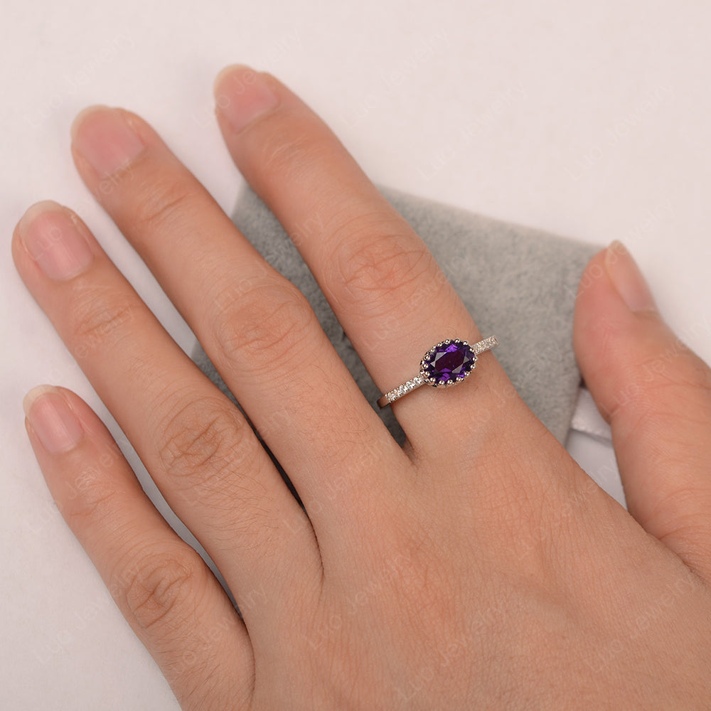 Multi Prong Oval Cut Amethyst Ring Rose Gold - LUO Jewelry