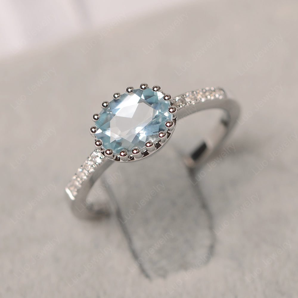 Multi Prong Oval Cut Aquamarine Ring Rose Gold - LUO Jewelry