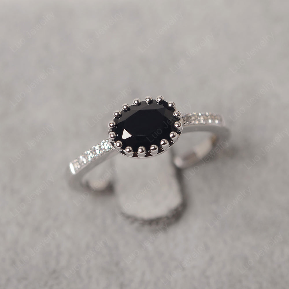 Multi Prong Oval Cut Black Stone Ring Rose Gold - LUO Jewelry