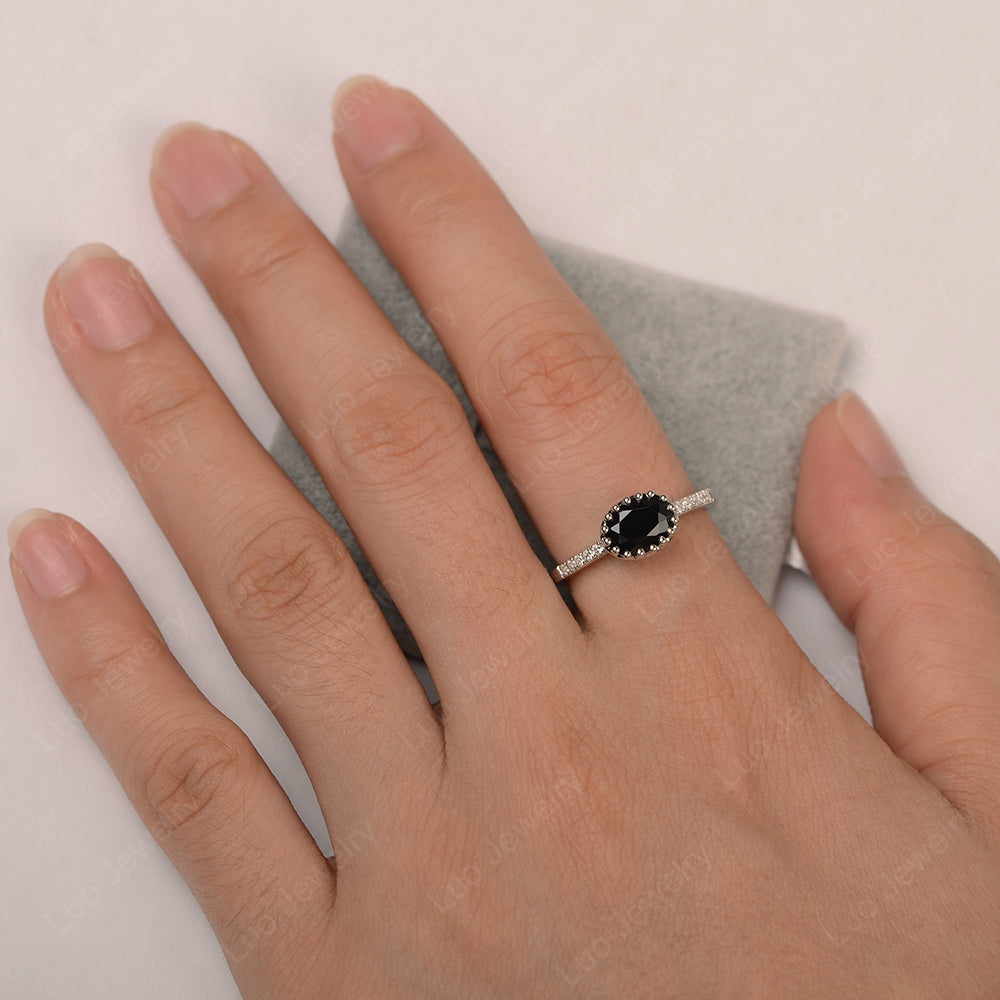Multi Prong Oval Cut Black Stone Ring Rose Gold - LUO Jewelry