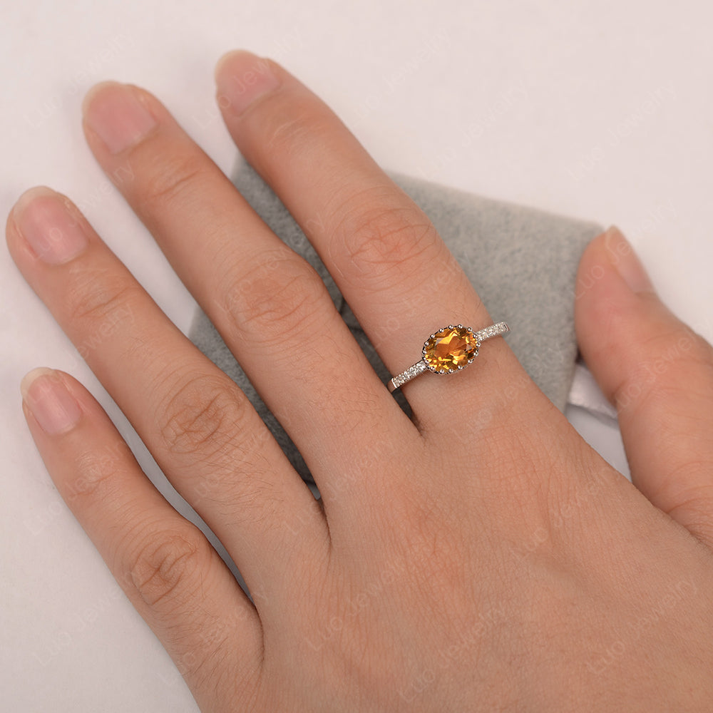 Multi Prong Oval Cut Citrine Ring Rose Gold - LUO Jewelry