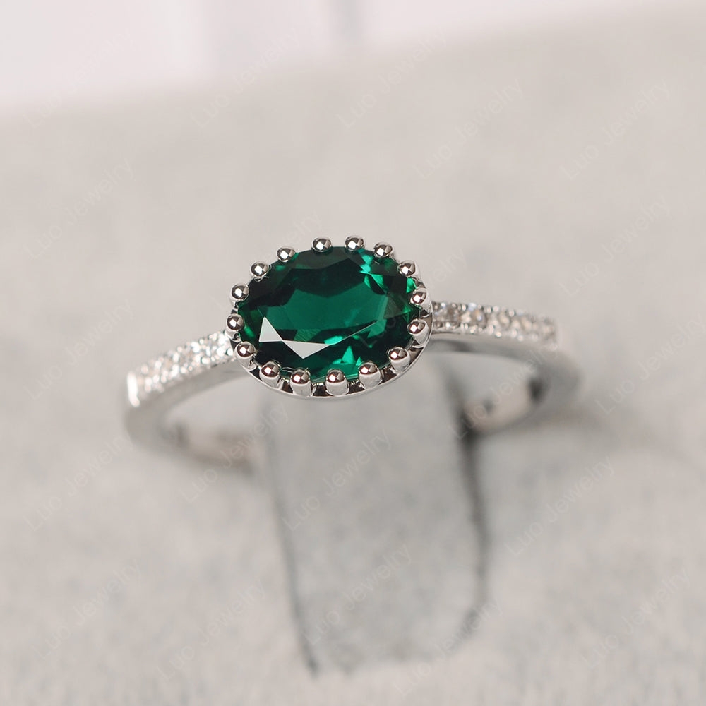 Multi Prong Oval Cut Lab Emerald Ring Rose Gold - LUO Jewelry