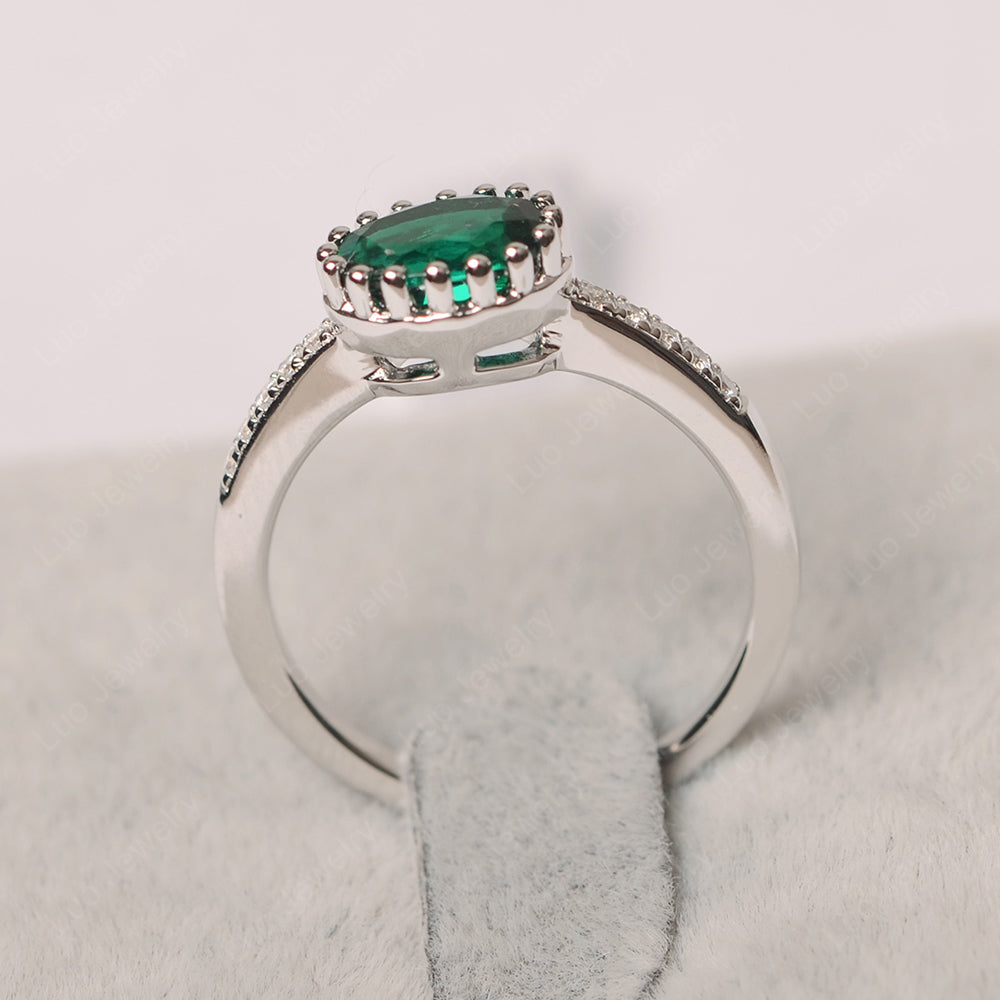 Multi Prong Oval Cut Lab Emerald Ring Rose Gold - LUO Jewelry