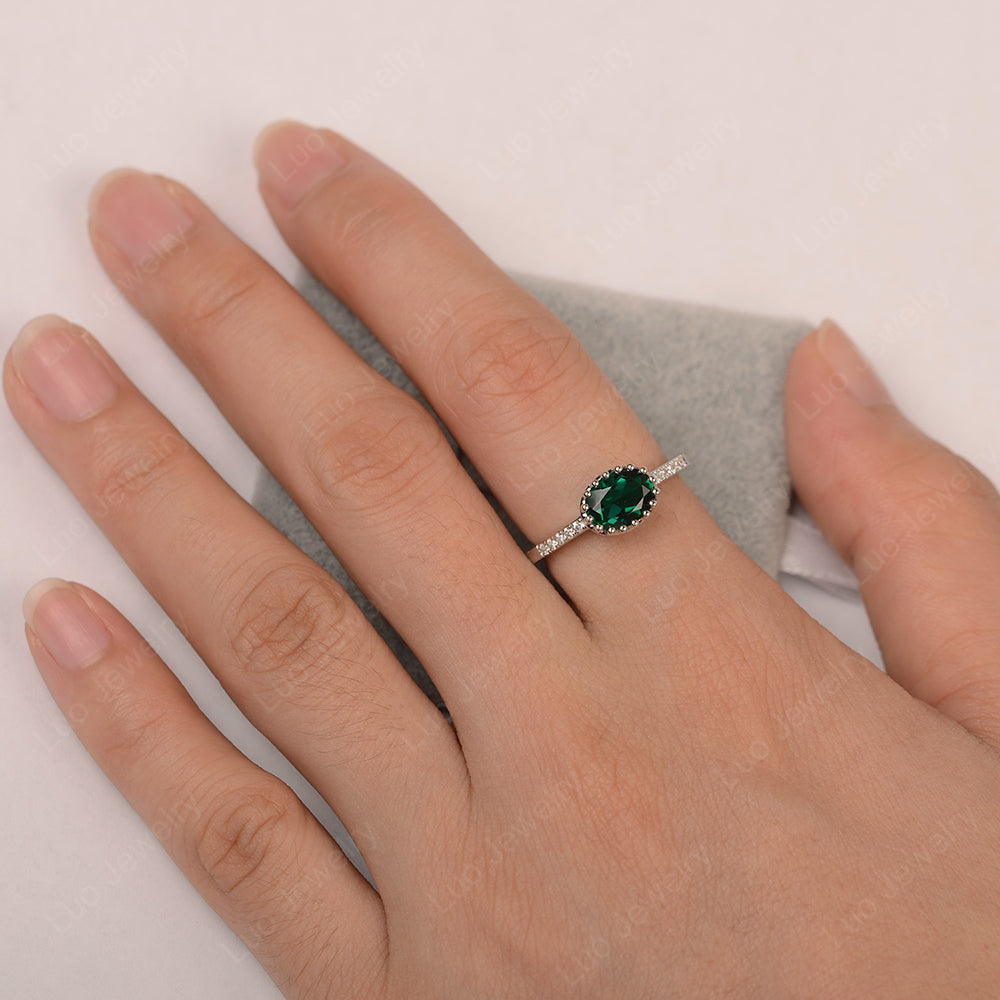 Multi Prong Oval Cut Lab Emerald Ring Rose Gold - LUO Jewelry