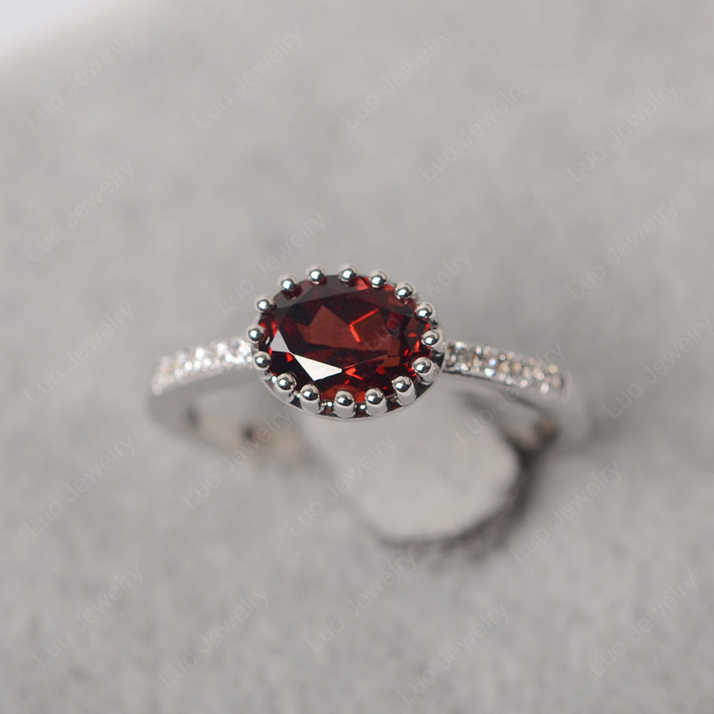 Multi Prong Oval Cut Garnet Ring Rose Gold - LUO Jewelry